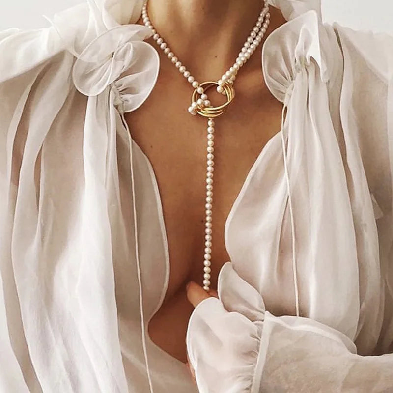 Baroque Pearl Chain Necklace, Layered with Pendant