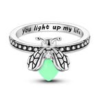 Luminous Firefly Ring, 925 Silver. Glow-in-the-dark stone