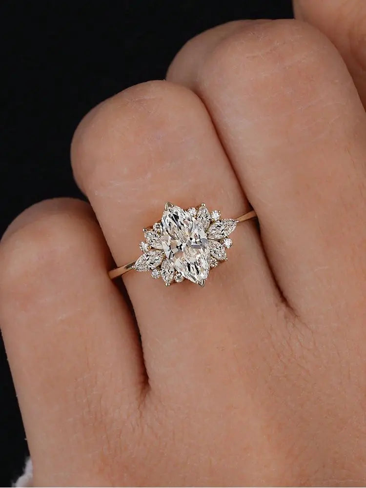 Marquise Solitaire Ring, 925 Silver. Four designs