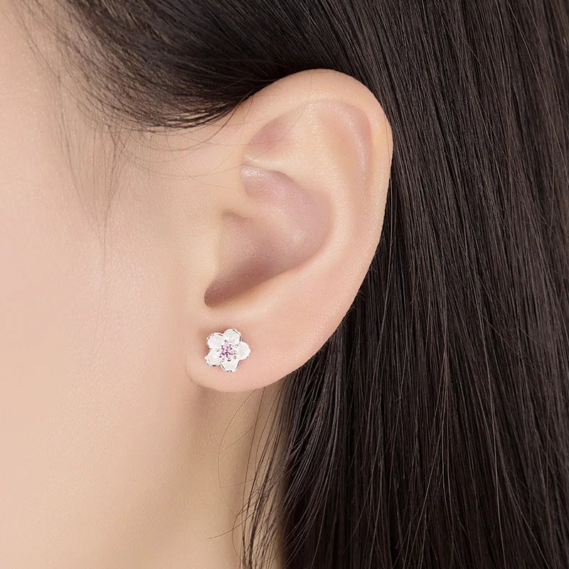 Cherry Blossom Stud Earrings, 925 Silver