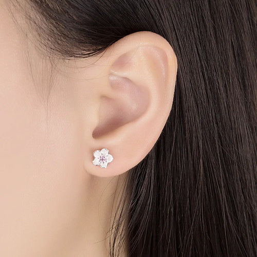 Cherry Blossom Stud Earrings, 925 Silver