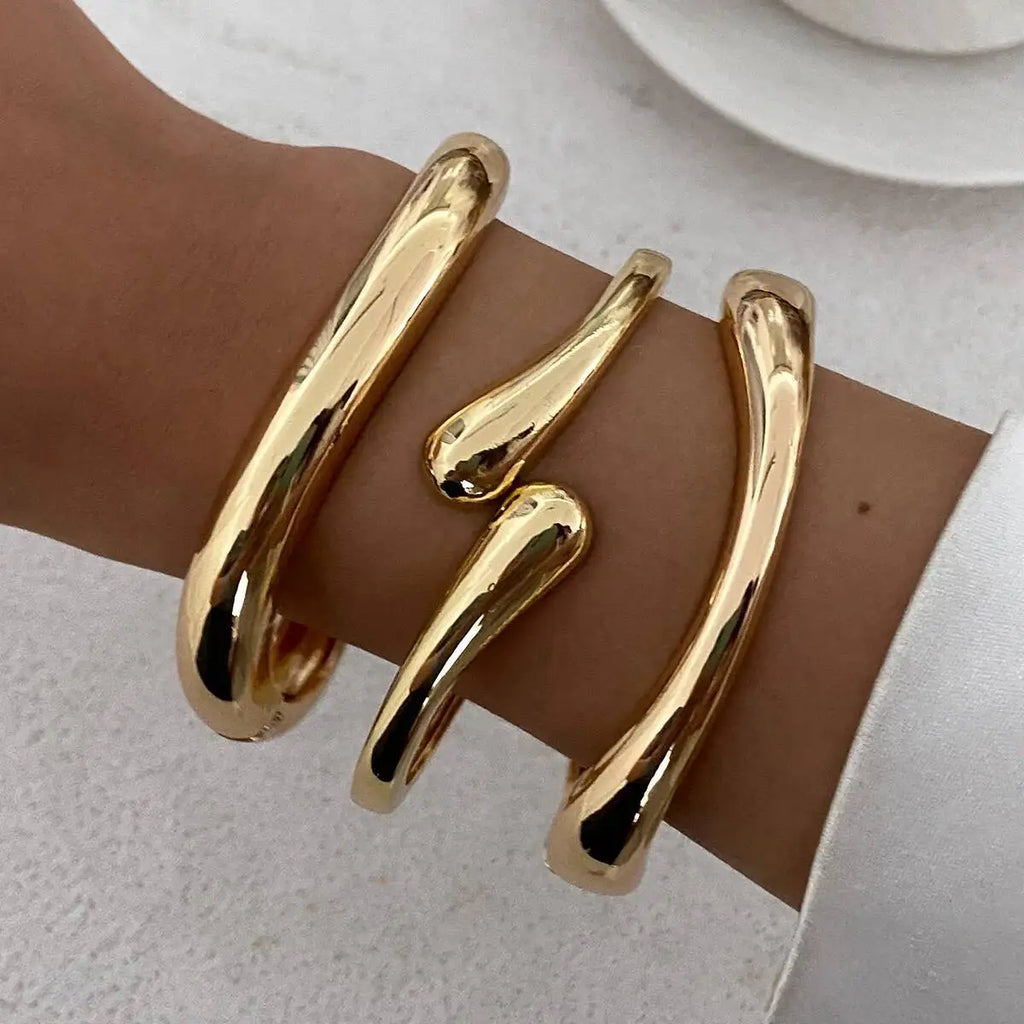 Smooth Gold Cuff Bangle, Sculptural Shape