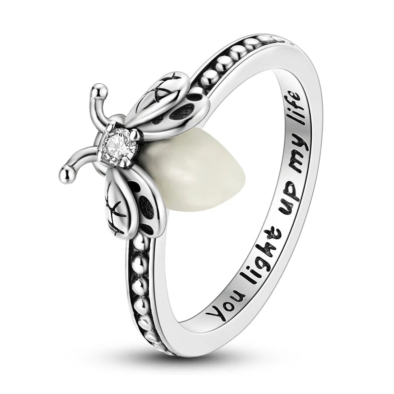 Luminous Firefly Ring, 925 Silver. Glow-in-the-dark stone
