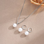 Classic Pearl Jewelry Set - Chain Necklace & Drop Earrings