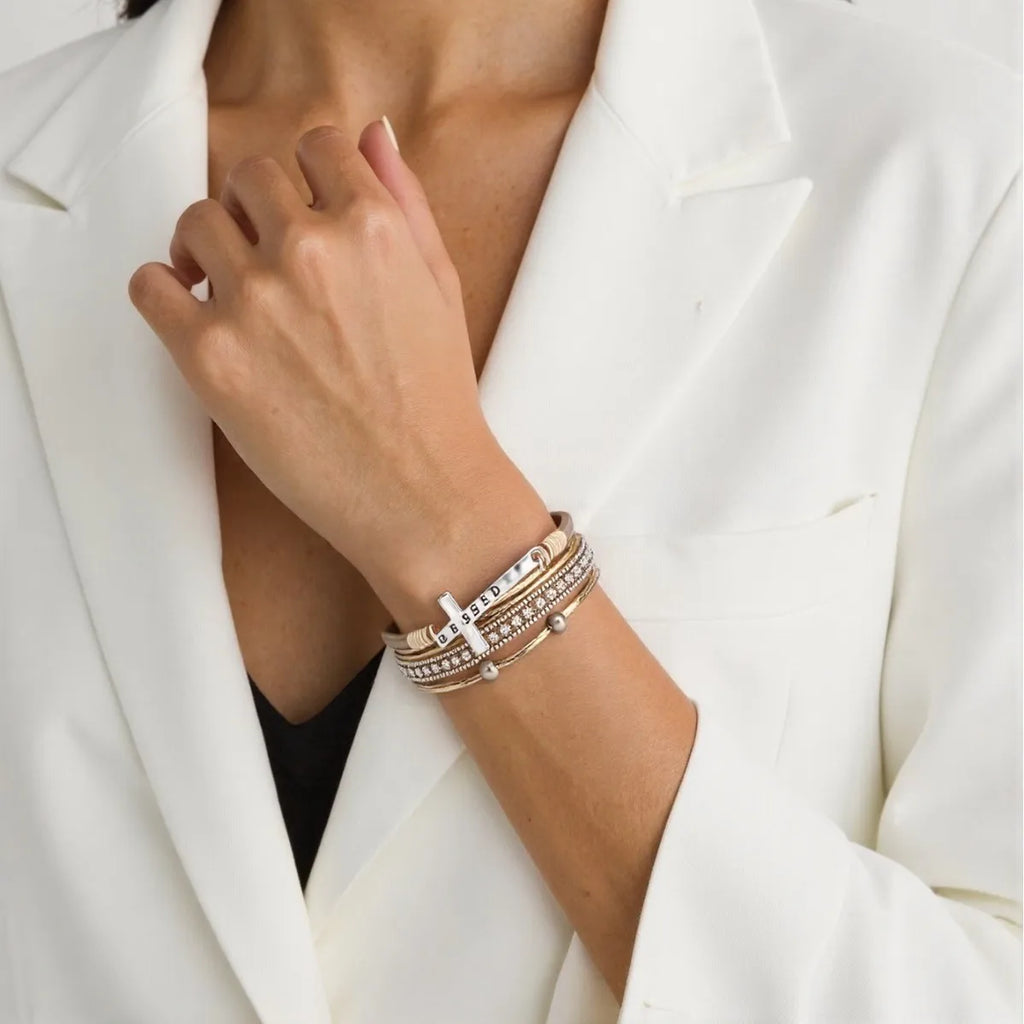 Layered wrap bracelet. Cross detail