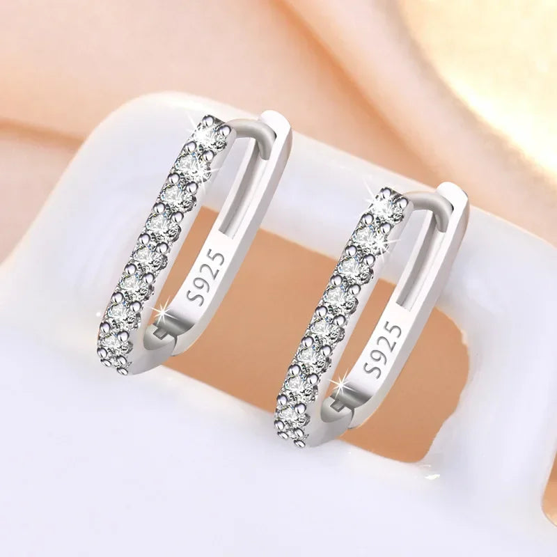 Square Pavé Hoop Earrings, 925 Silver