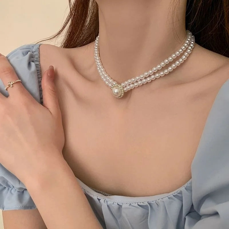 Baroque Pearl Chain Necklace, Layered with Pendant
