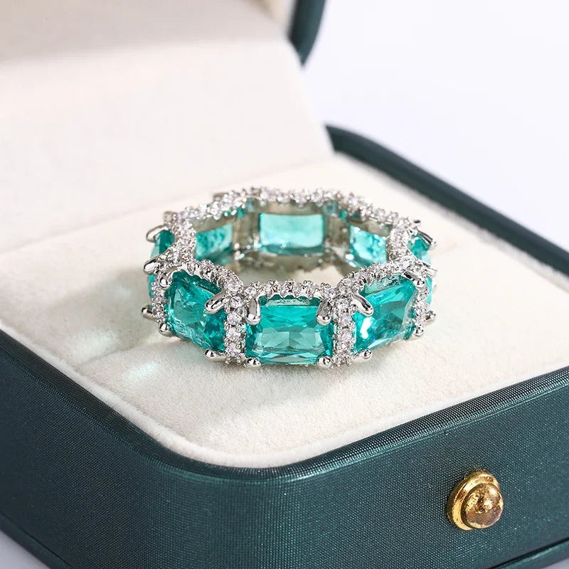 Paraiba Eternity Band, 925 Silver. Full pavé set
