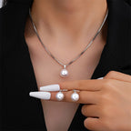 Classic Pearl Jewelry Set - Chain Necklace & Drop Earrings