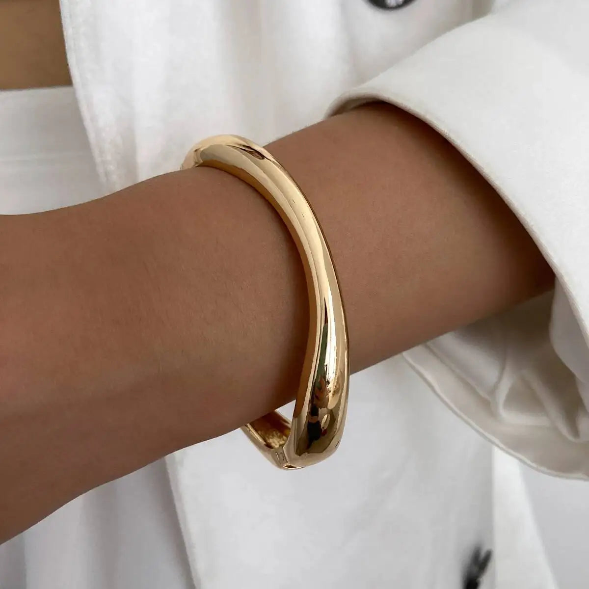 Smooth Gold Cuff Bangle, Sculptural Shape
