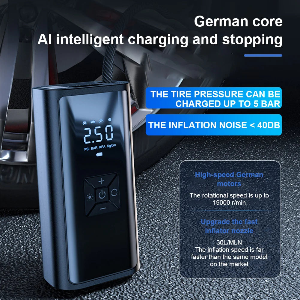 Wireless Handheld Car Inflator Pump 150PSI with Intelligent LCD Display