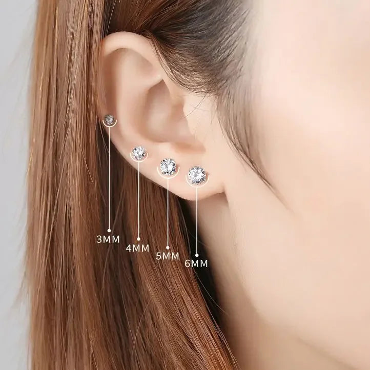 Crystal Stud Earrings, 925 Silver. Choose your size