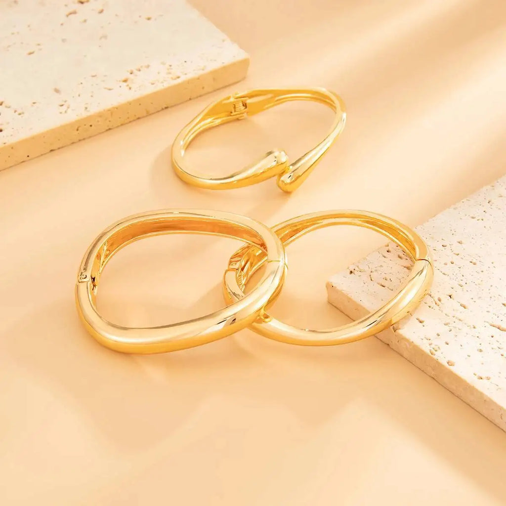 Smooth Gold Cuff Bangle, Sculptural Shape