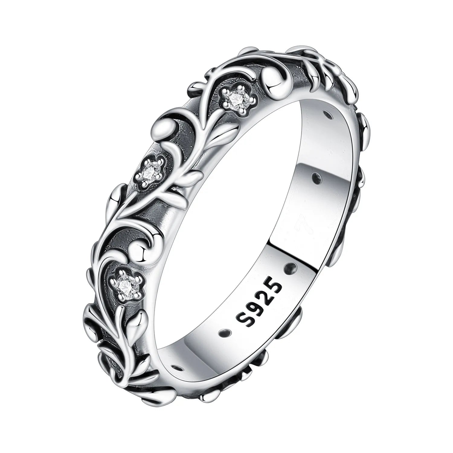 Vintage Vine Band Ring, 925 Sterling Silver