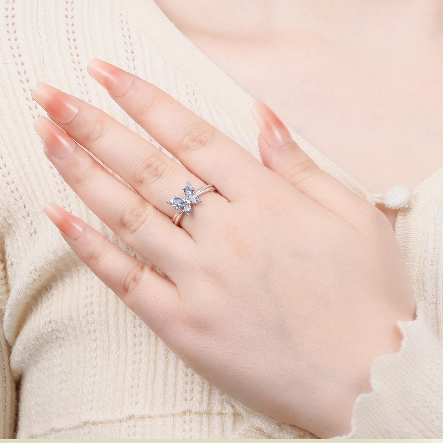 Blue Butterfly Ring, 925 Sterling Silver