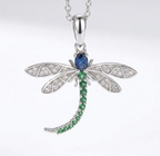 Dragonfly Pendant, Silver tone. Multicolour stones