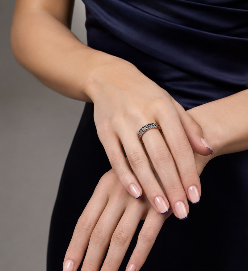 Vintage Vine Band Ring, 925 Sterling Silver